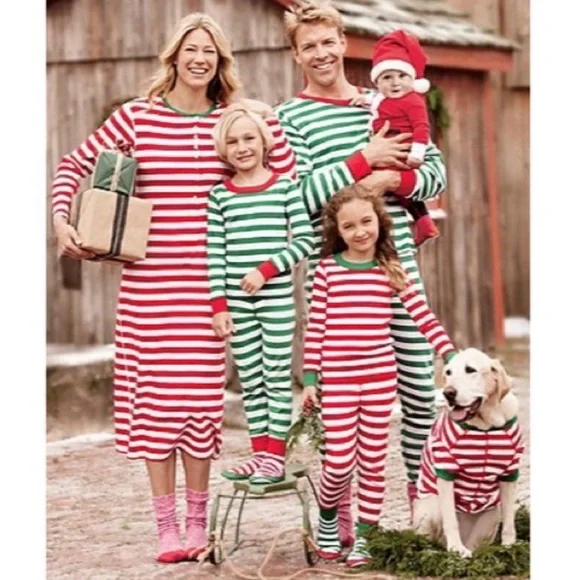 HANNA ANDERSSON Long Johns Holiday Stripe PJ Set Girl 14 (160) - Picture 1 of 12